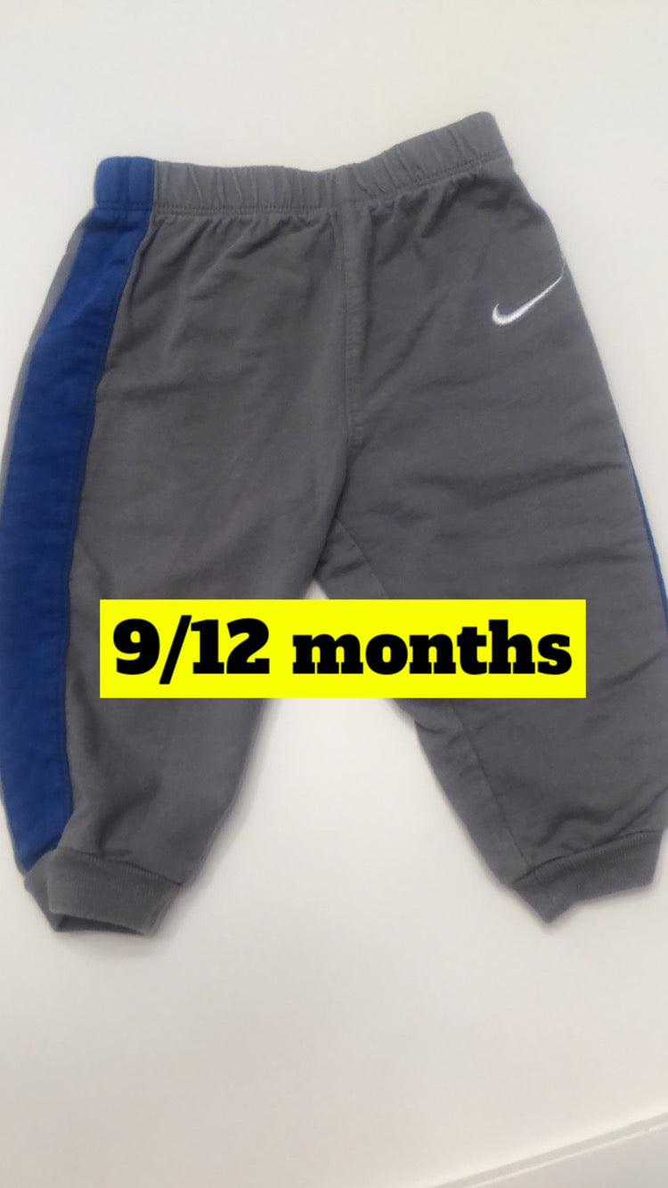 Boys Nike 9-12 m gray pants with blue strip