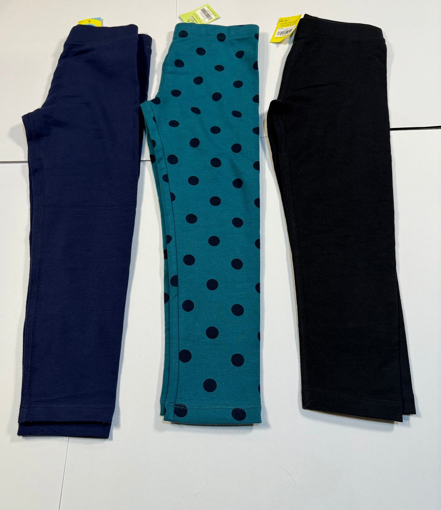 #180 Girls 5 NWT Primary Legging Bundle - Black, Navy and Teal Polka Dot