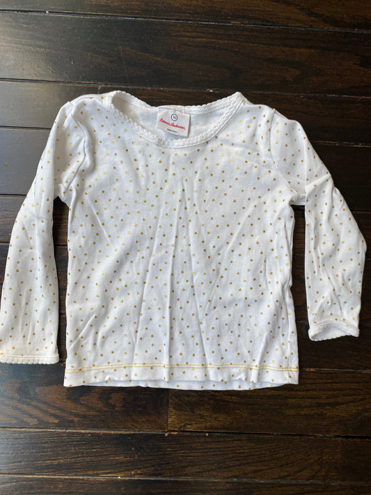 #117-Girls 3T, Hanna Andersson White with gold polka dot shirt, EUC,*reduced*