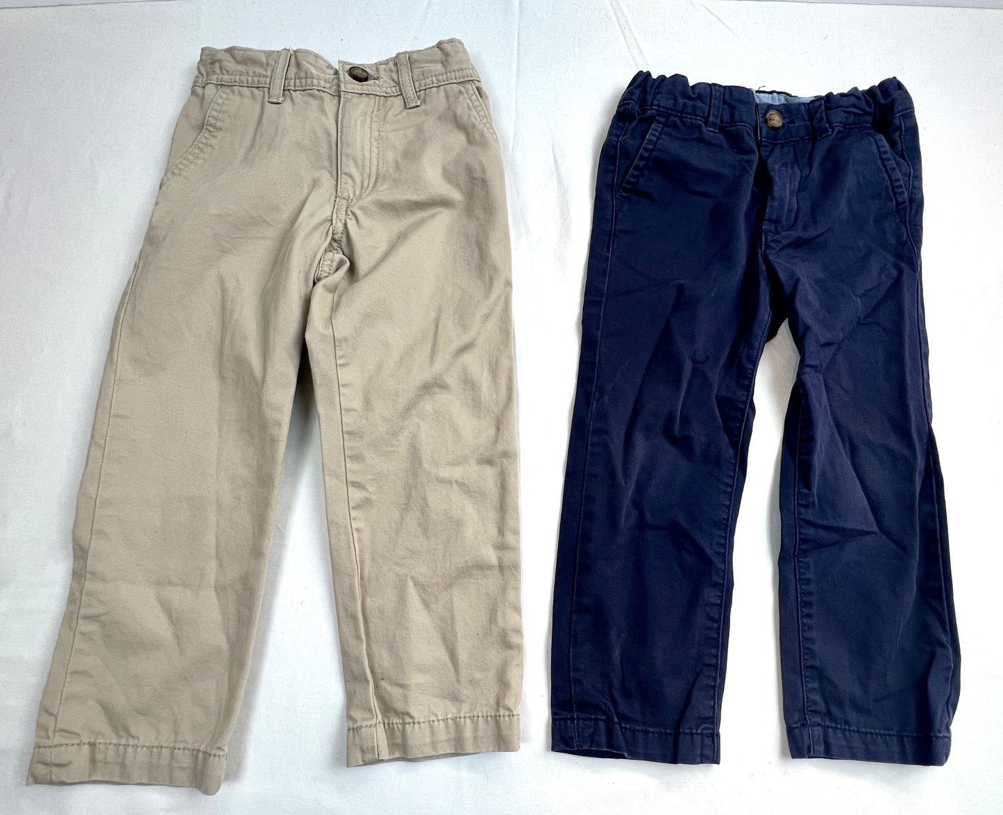 Boys 4T Navy Blue & Tan Khaki Dress Pants with adjustable waist VGUC