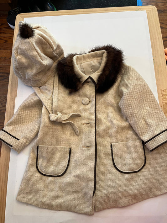 #36 Custom Made Fur Trimmed Coat with Matching Hat fits 18m-3y