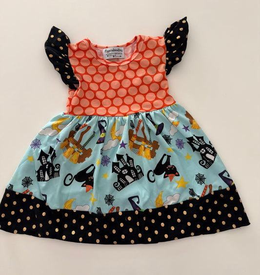 #117, Girls 2T, Pipperdoodles Halloween print dress, VGUC