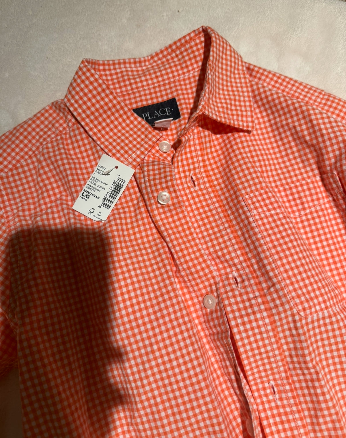 136 NWT Children’s Place orange gingham button down size L