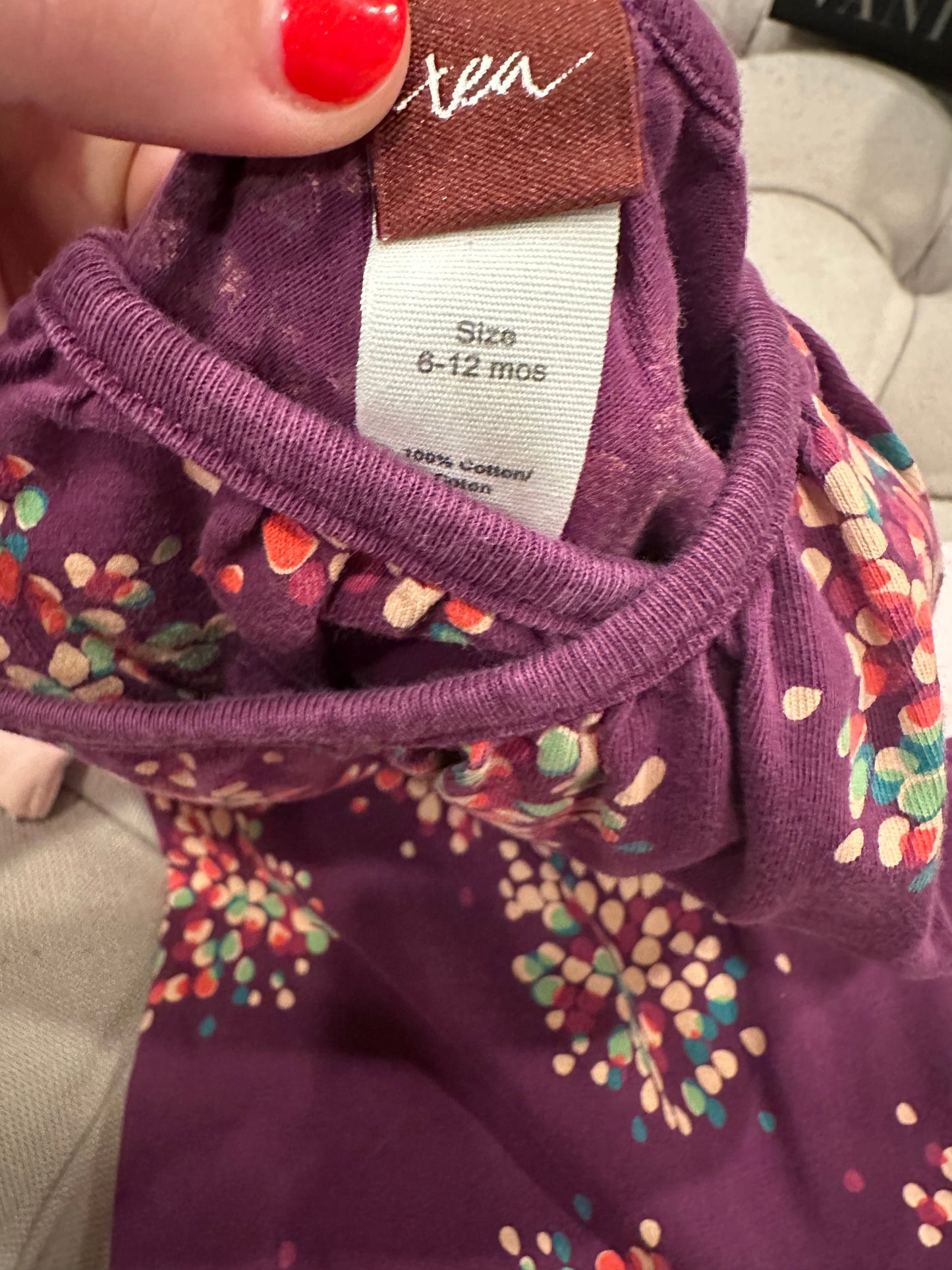#85 REDUCED Tea Collection purple firework romper, infant girls 6-12m