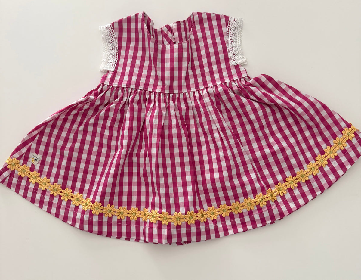 #117, Girls 4T, Wild Flowers pink & white gingham dress, New