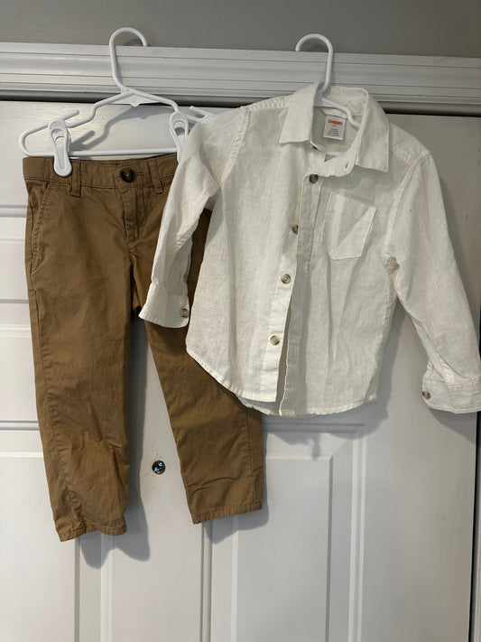#33 REDUCED Boys H&M Khaki Chino Pant 2T and Gymboree Linen white button down shirt 2T (listing 2)