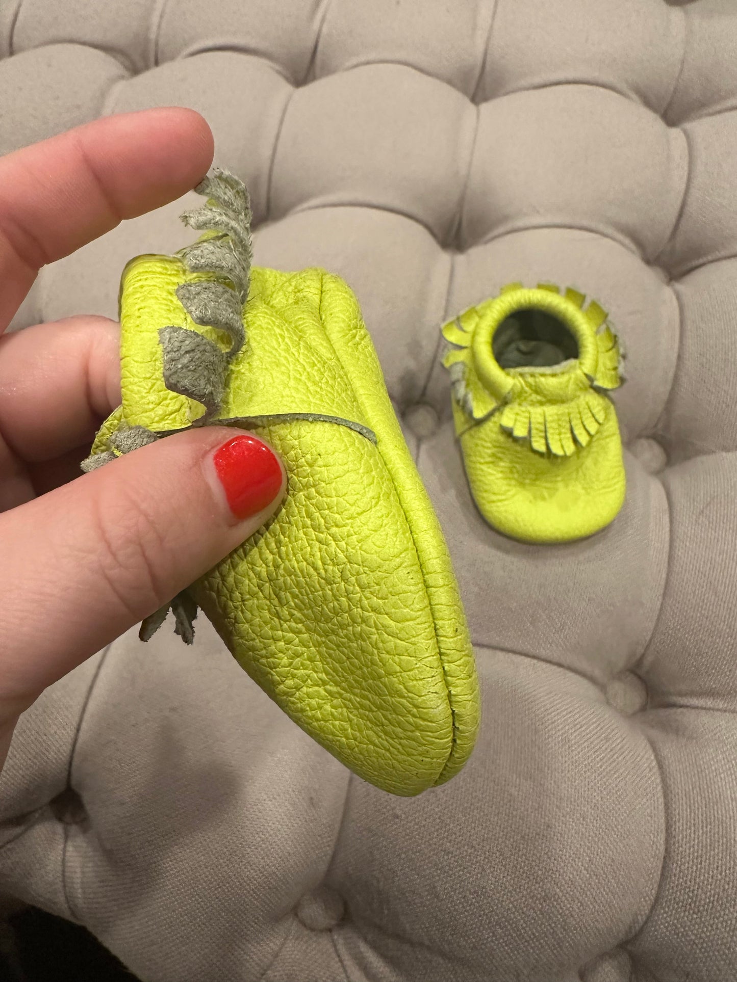 #85 Freshly Picked Neon Moccasins, Infant Gender Neutral Size 1