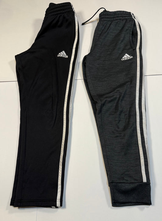 #180 Boys Small 8 Adidas Athletic Pant Bundle - Dark Gray Jogger and Black 3 stripe Pant