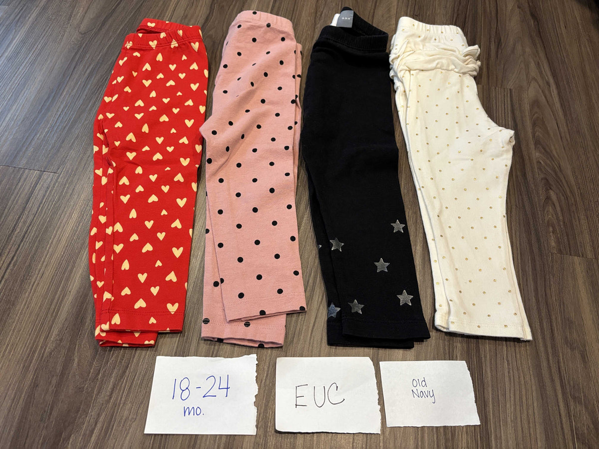 #138 - 18-24 Mo EUC (4) Old Navy Pants (red heart, pink dot, black, white dot)
