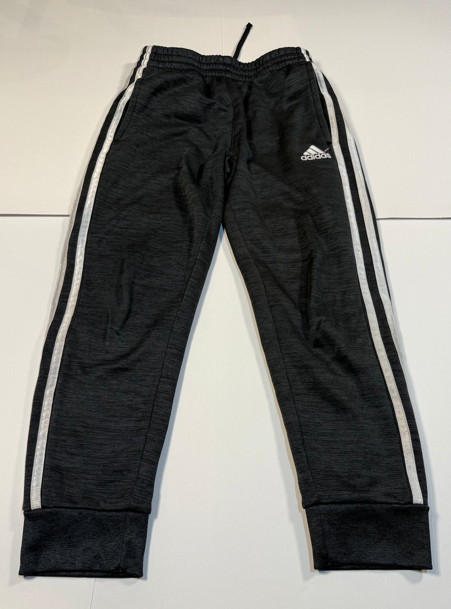 #180 Boys Small 8 Adidas Athletic Pant Bundle - Dark Gray Jogger and Black 3 stripe Pant