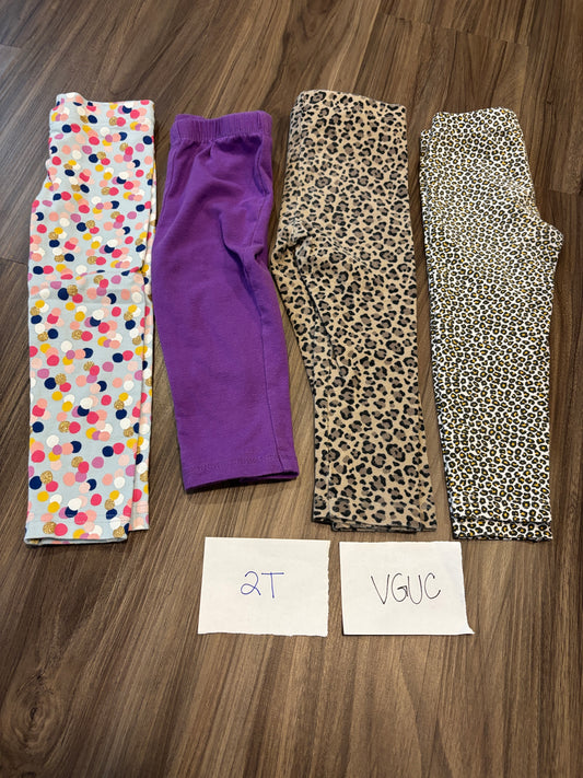 #138 - 2T - VGUC 4 Pair Leggings (dots, capri purple, 2 cheetah) - PU 45236