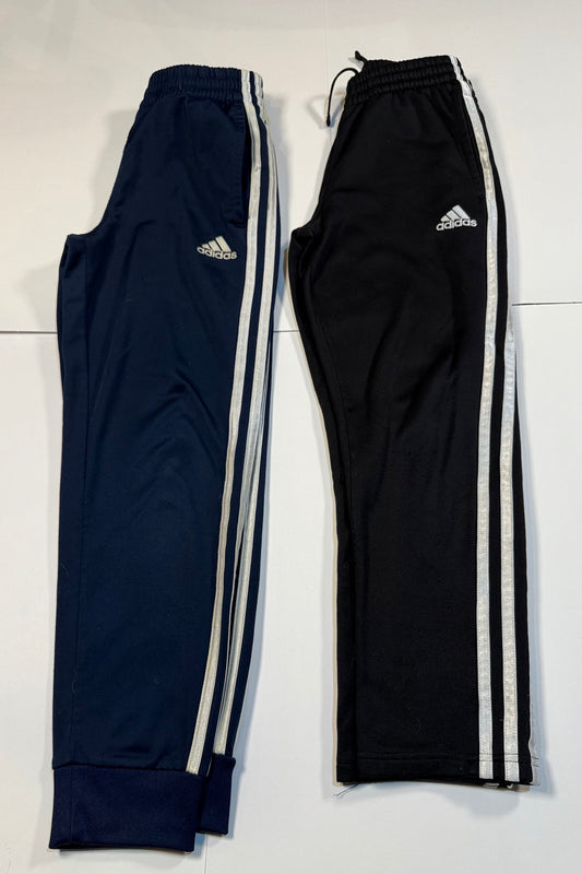 #180 Boys Small 8 Adidas Athletic Pant Bundle - Navy Jogger and Black 3 stripe Pant
