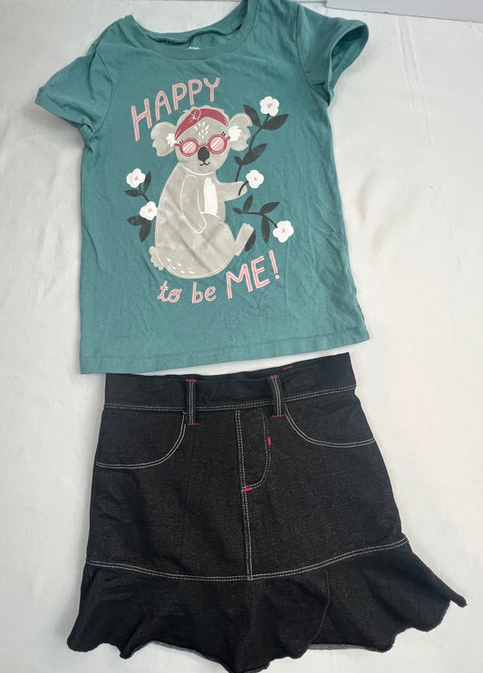 Girls 5 Stretchy Jean Skirt & Carter's Happy to Be ME! Tee Shirt VGUC
