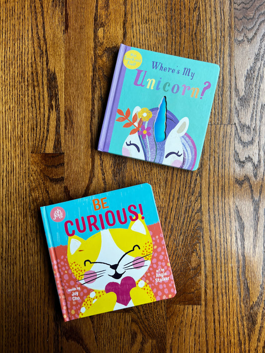 Seller #115 - REDUCED Baby / Toddler Board Book Bundle, Set of 2 (Where’s My Unicorn? & Be Curious!), VGUC