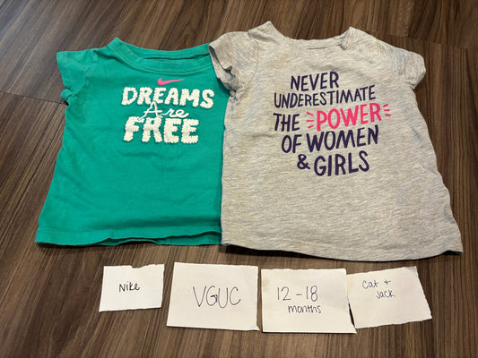 #77 - 12-18 Mo - VGUC Nike + Cat & Jack - 2 Shirts (Dream are Free + Power of Girls)