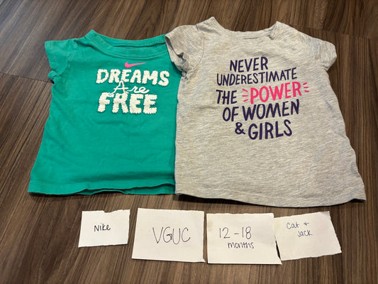 #138 - 12-18 Mo - VGUC Nike + Cat & Jack - 2 Shirts (Dreams + power of women) - PU 45236