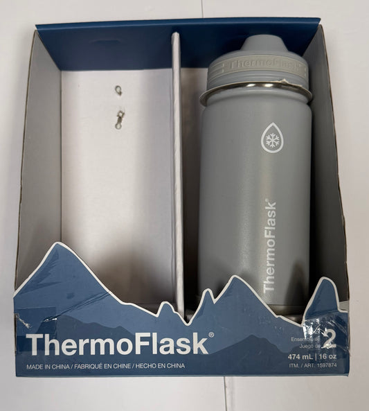 #141 New in Box Thermo Flask Gray Metal 16 ounce Water Bottle