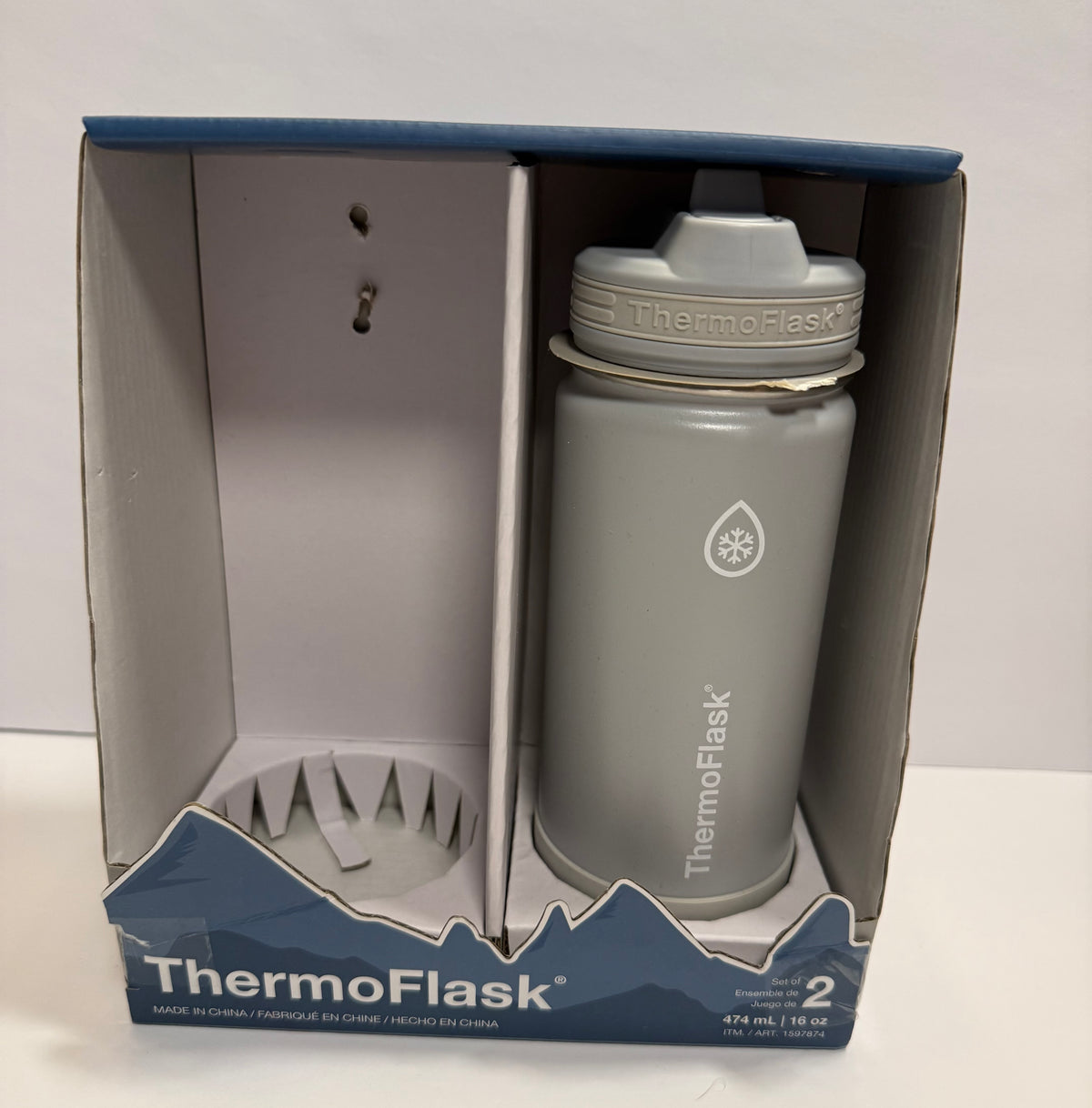 #141 New in Box Thermo Flask Gray Metal 16 ounce Water Bottle