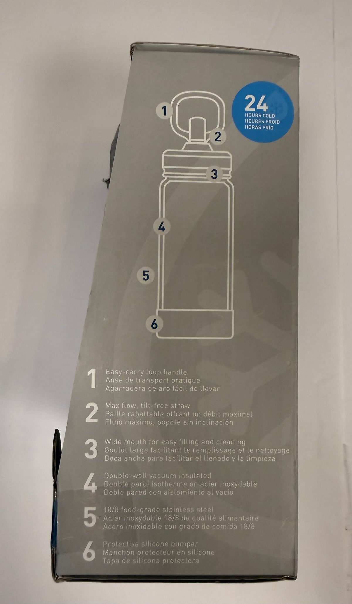 #141 New in Box Thermo Flask Gray Metal 16 ounce Water Bottle