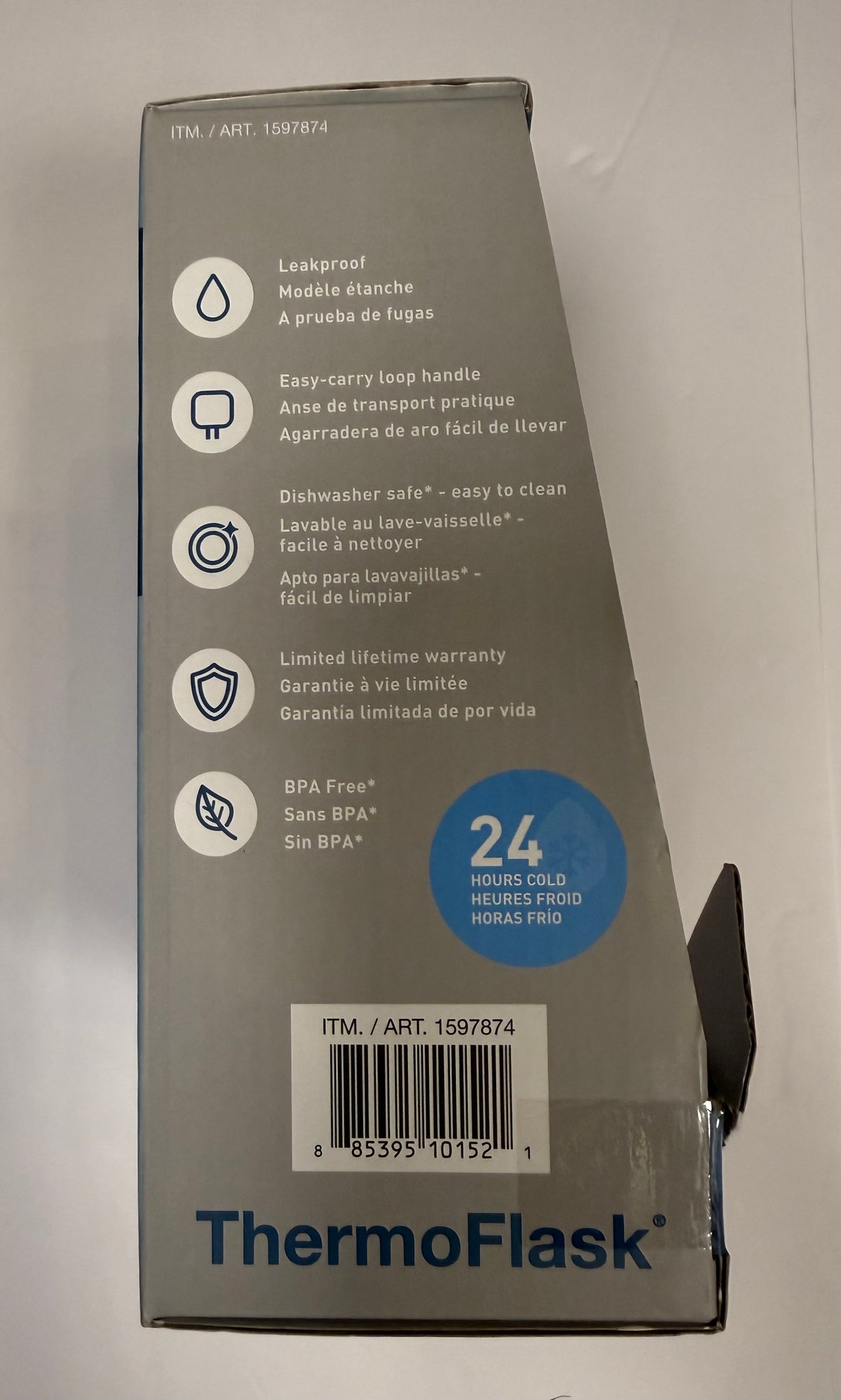 #141 New in Box Thermo Flask Gray Metal 16 ounce Water Bottle