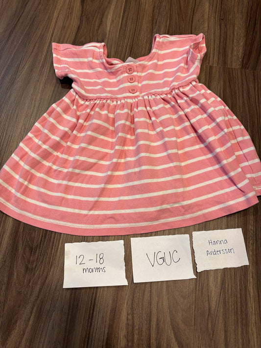 #138 - 12-18 Mo - VGUC Hanna Andersson - Pink/White Striped Shirt - PU 45236