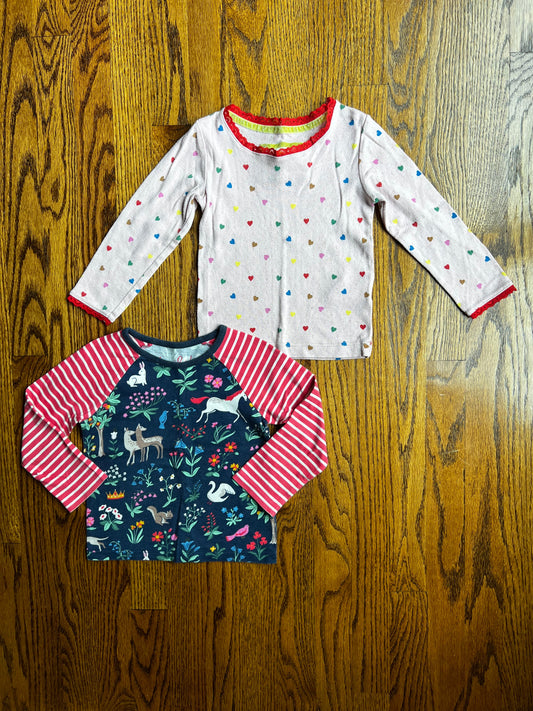 Seller #115 - REDUCED Boden Girls 2-3Y / 3-4Y Tops Bundle, Set of 2 (Navy Blue Animals & Pale Pink Hearts), VGUC