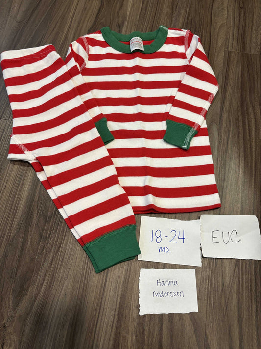 #138 - 18-24 Mo - VGUC Hanna Andersson - Red/White Striped PJs - PU 45236