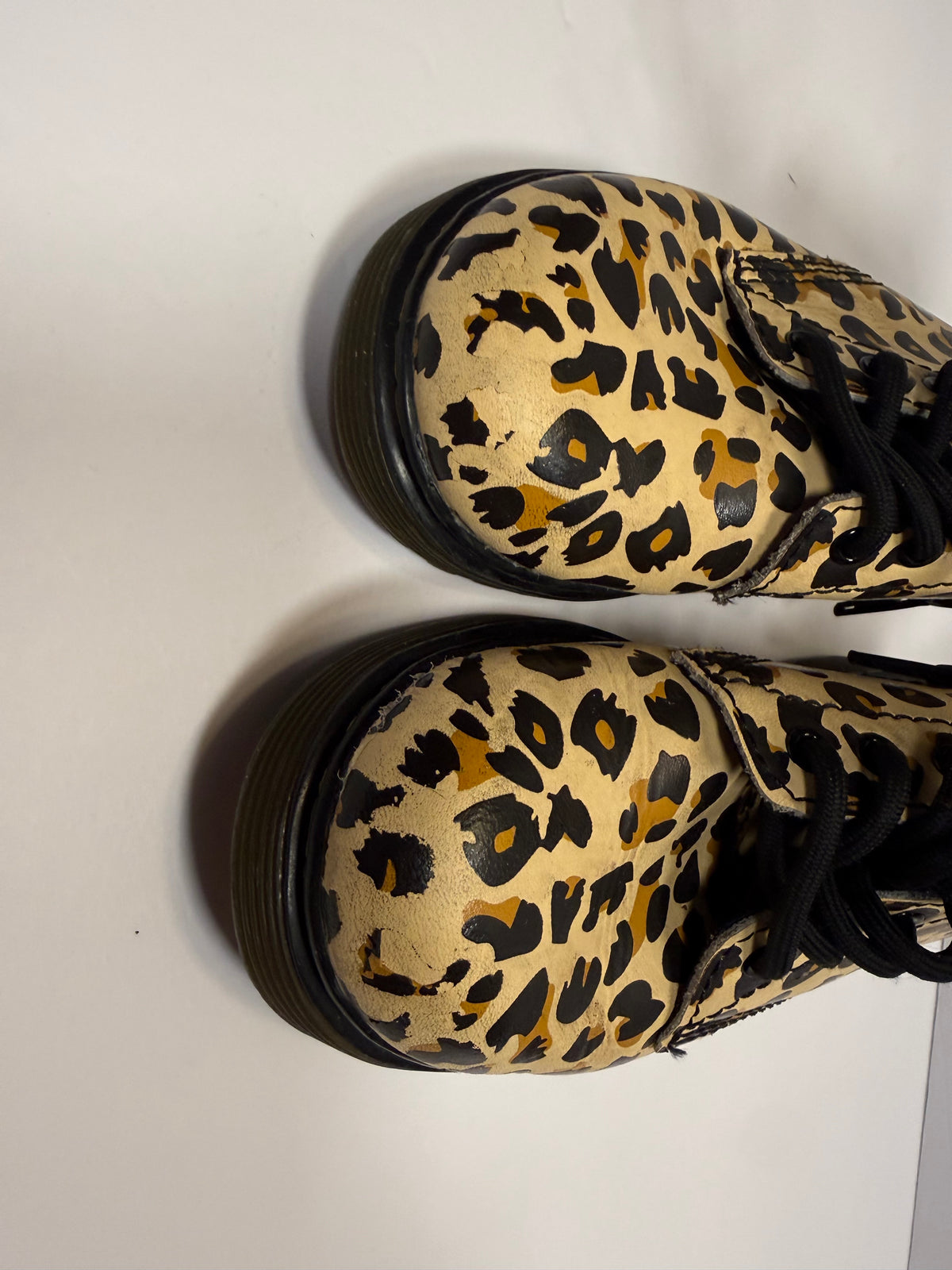 #141 Girls Size 11 Dr Martens Leopard Combat Boots with Side Zipper
