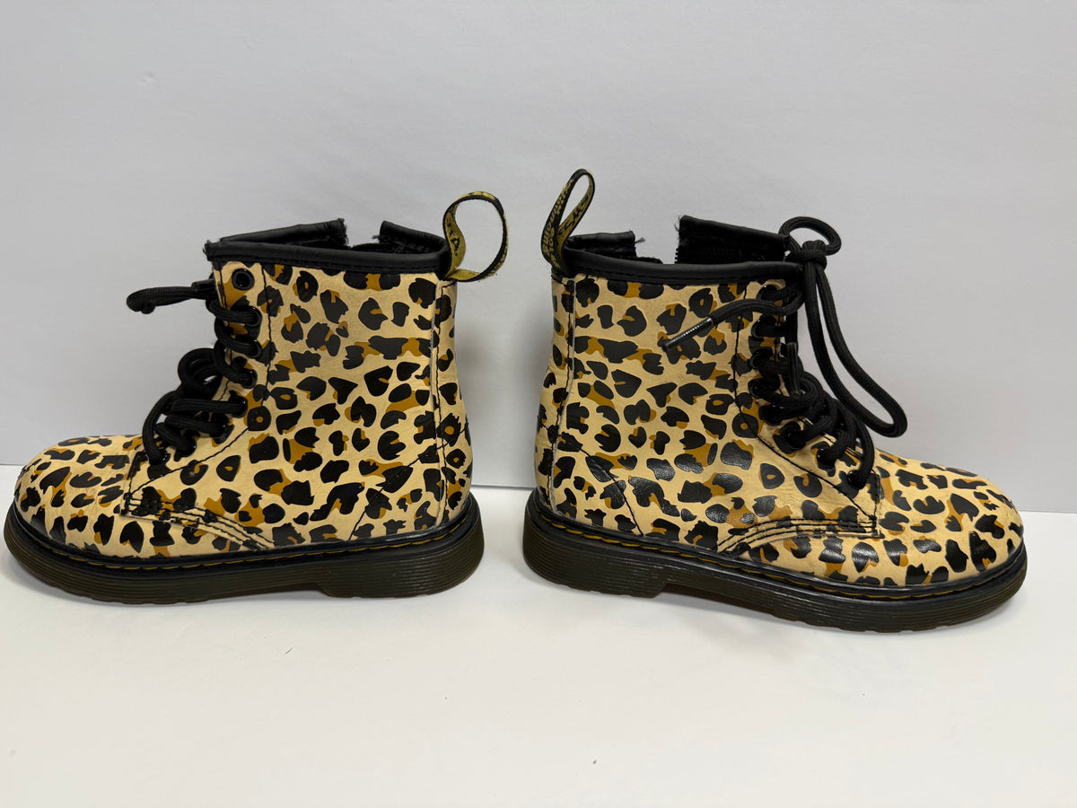 #141 Girls Size 11 Dr Martens Leopard Combat Boots with Side Zipper