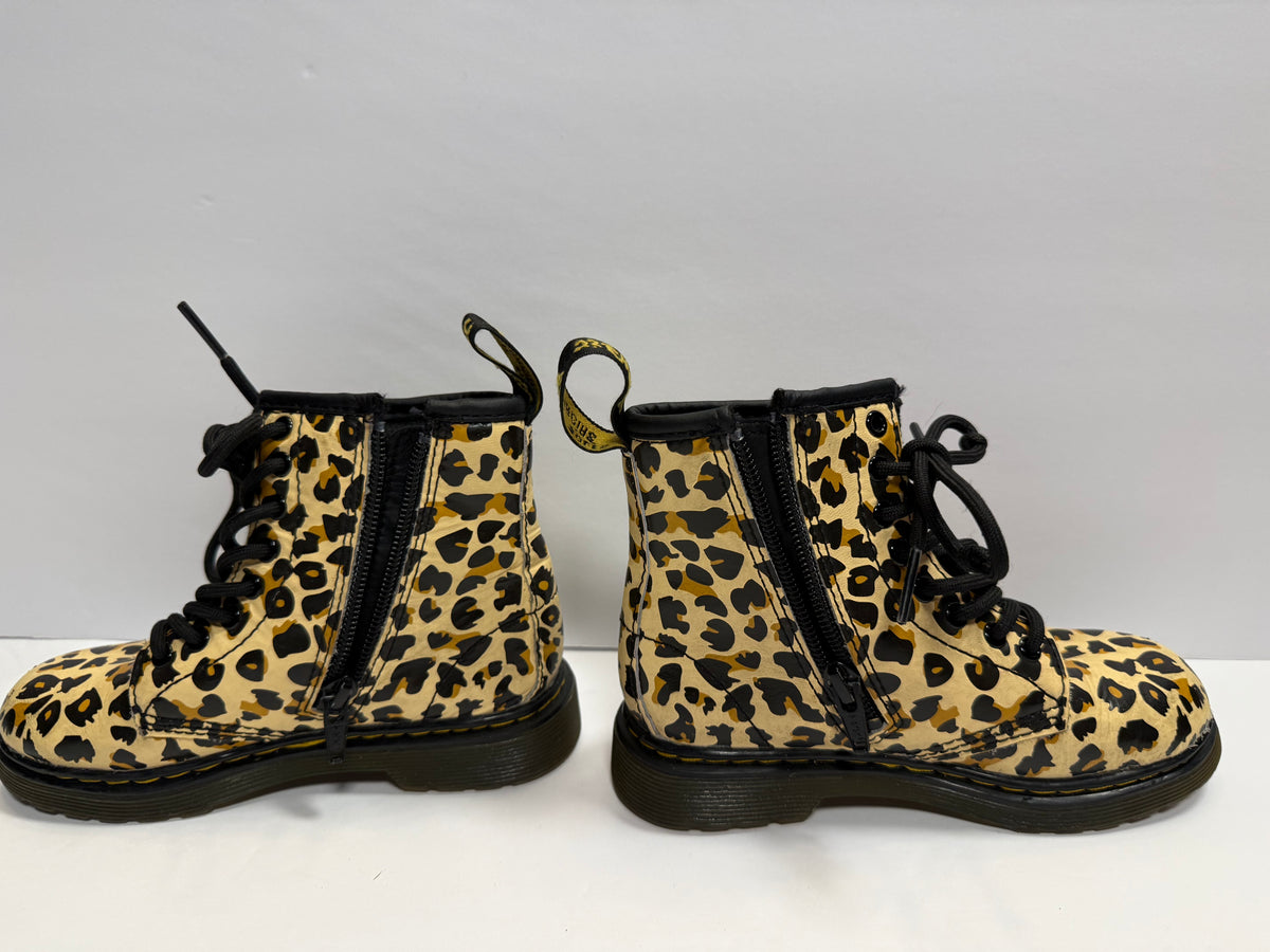 #141 Girls Size 11 Dr Martens Leopard Combat Boots with Side Zipper