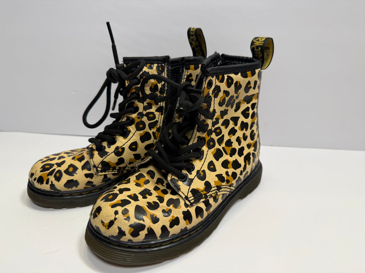 #141 Girls Size 11 Dr Martens Leopard Combat Boots with Side Zipper