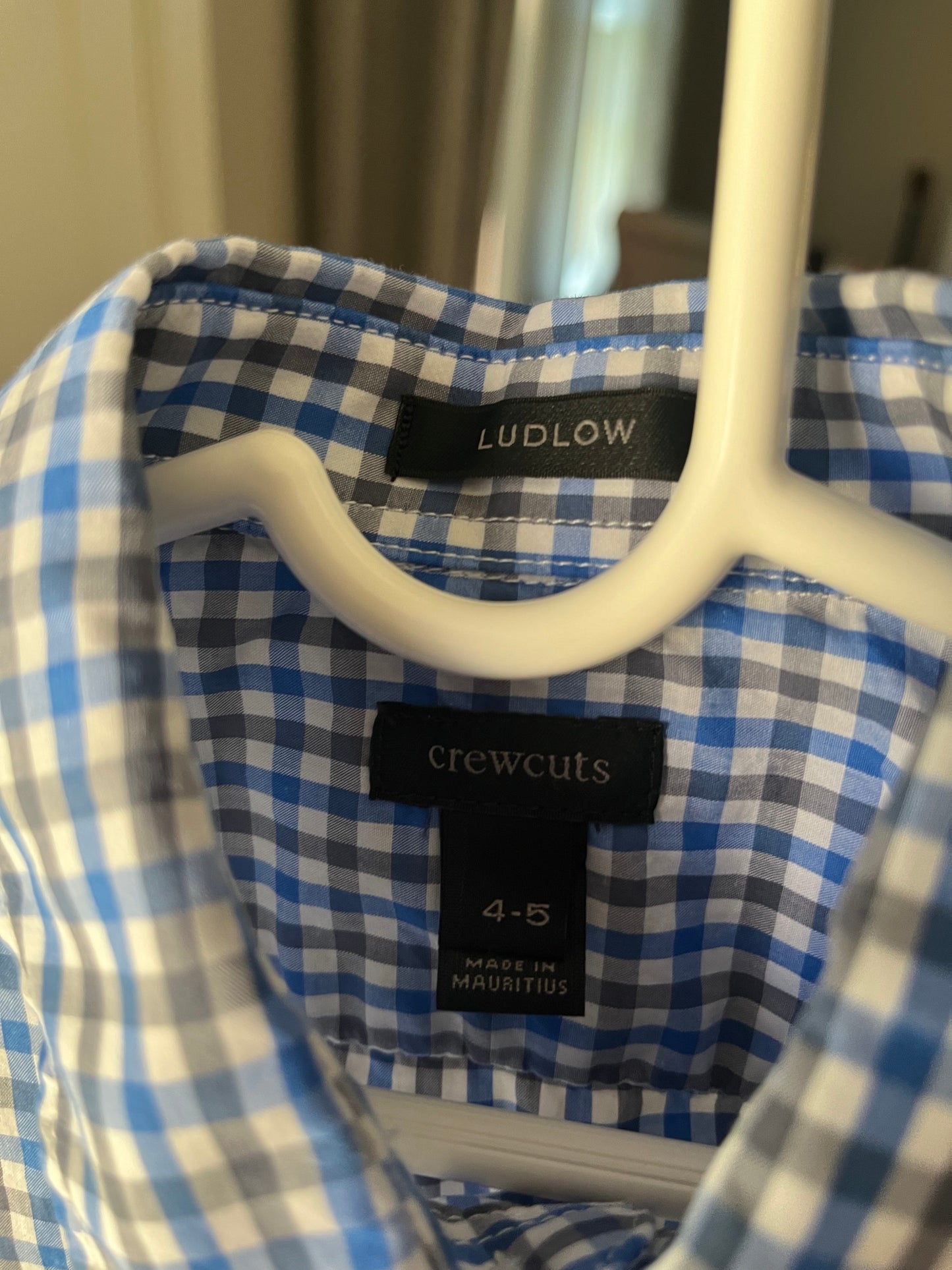 Boys Size 4 Boys size 5 (4-5) Crewcuts Collared button down shirt blue black white PPU Evendale 45241