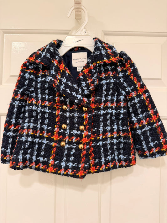 #85 Janie and Jack Navy, Red, Yellow Tweed Jacket, Infant Girls 12-18m