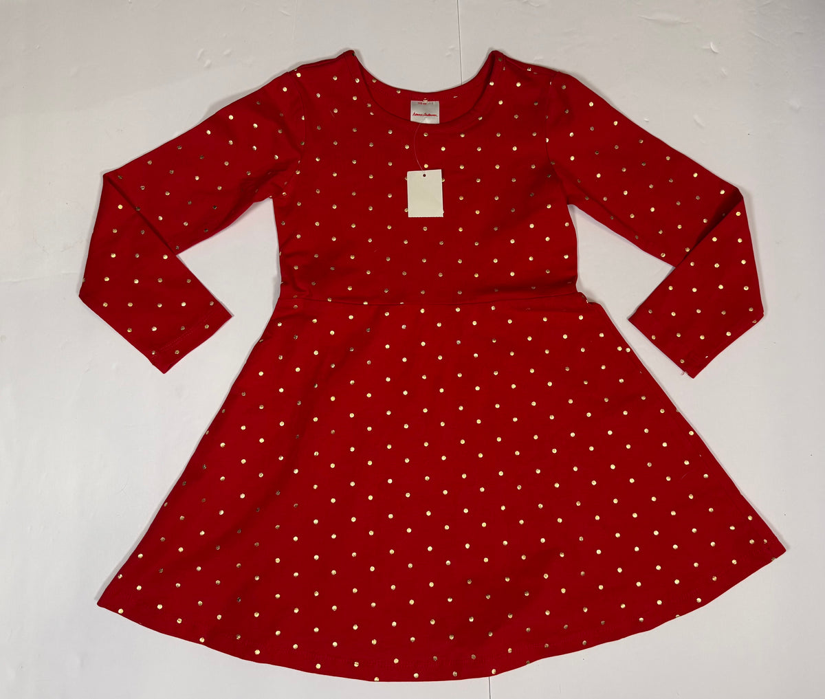 #141 Girls 5 (110) NWT Hanna Andersson Red with Gold Polka Dot Dress