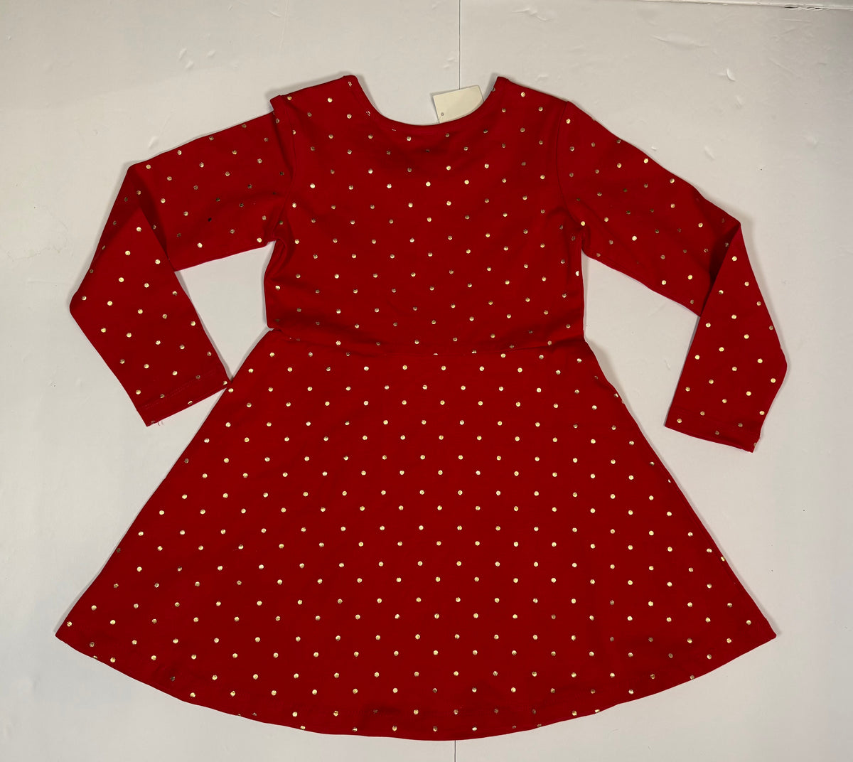 #141 Girls 5 (110) NWT Hanna Andersson Red with Gold Polka Dot Dress