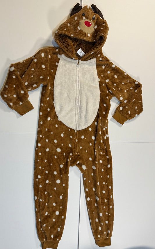 #180 Unisex Small 5/6 Gymboree Reindeer Fleece ZipUp Pajamas with Hood (2 available)