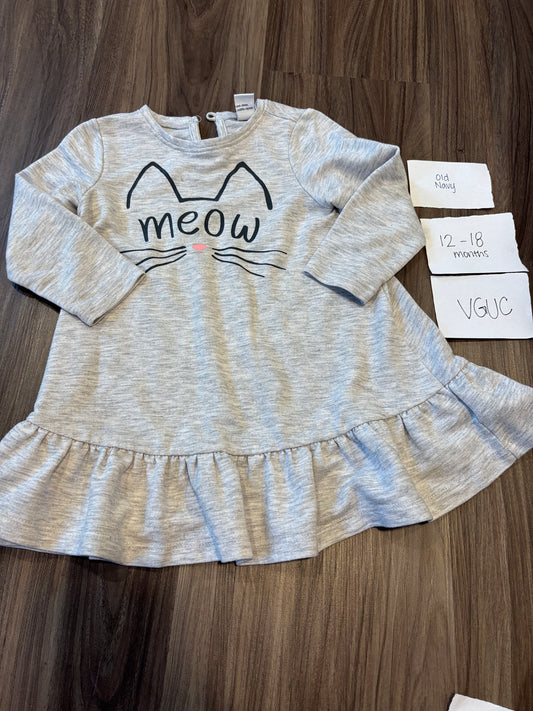 #138 - 12-18 Mo - VGUC Old Navy - LS Grey Meow Dress - PU 45236
