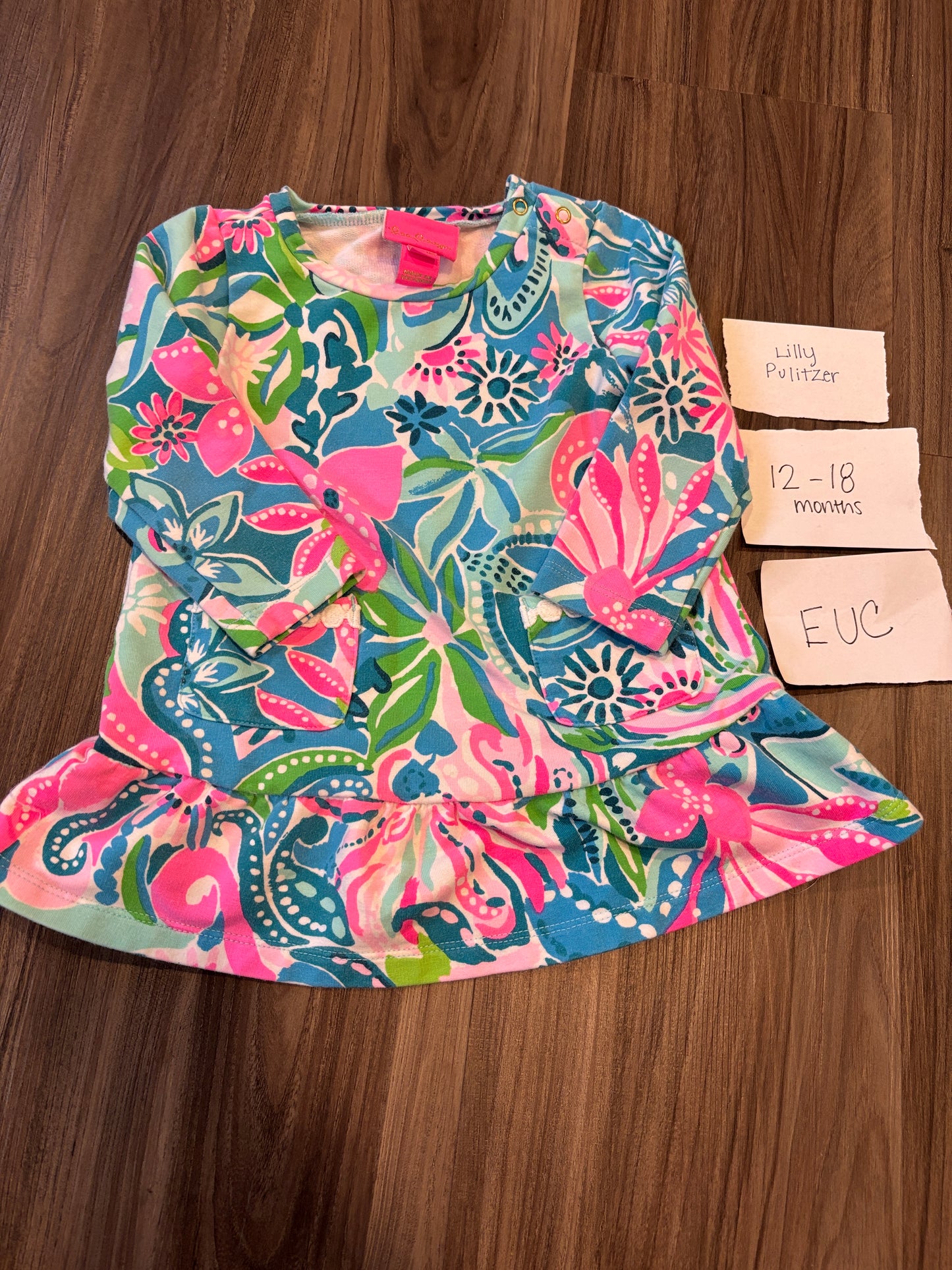 #138 - 12-18 Mo - EUC Lilly Pulitzer - Floral LS Dress - PU 45236