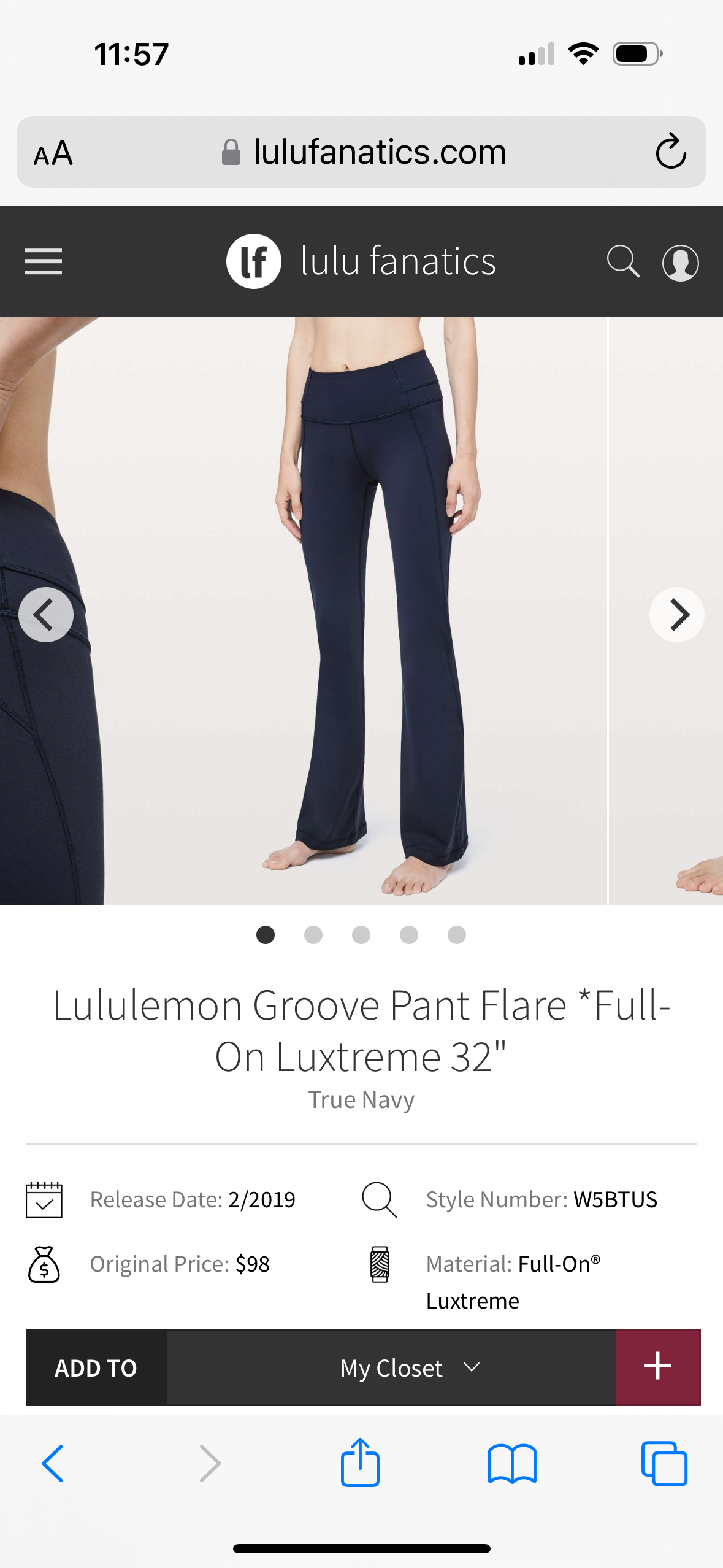 #81A Reduced Lululemon Sz 0 Navy Groove Pants Flare