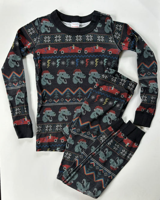 #101 Hanna Andersson Dino Holiday Fair Isle Pajamas Boys Size 6-7