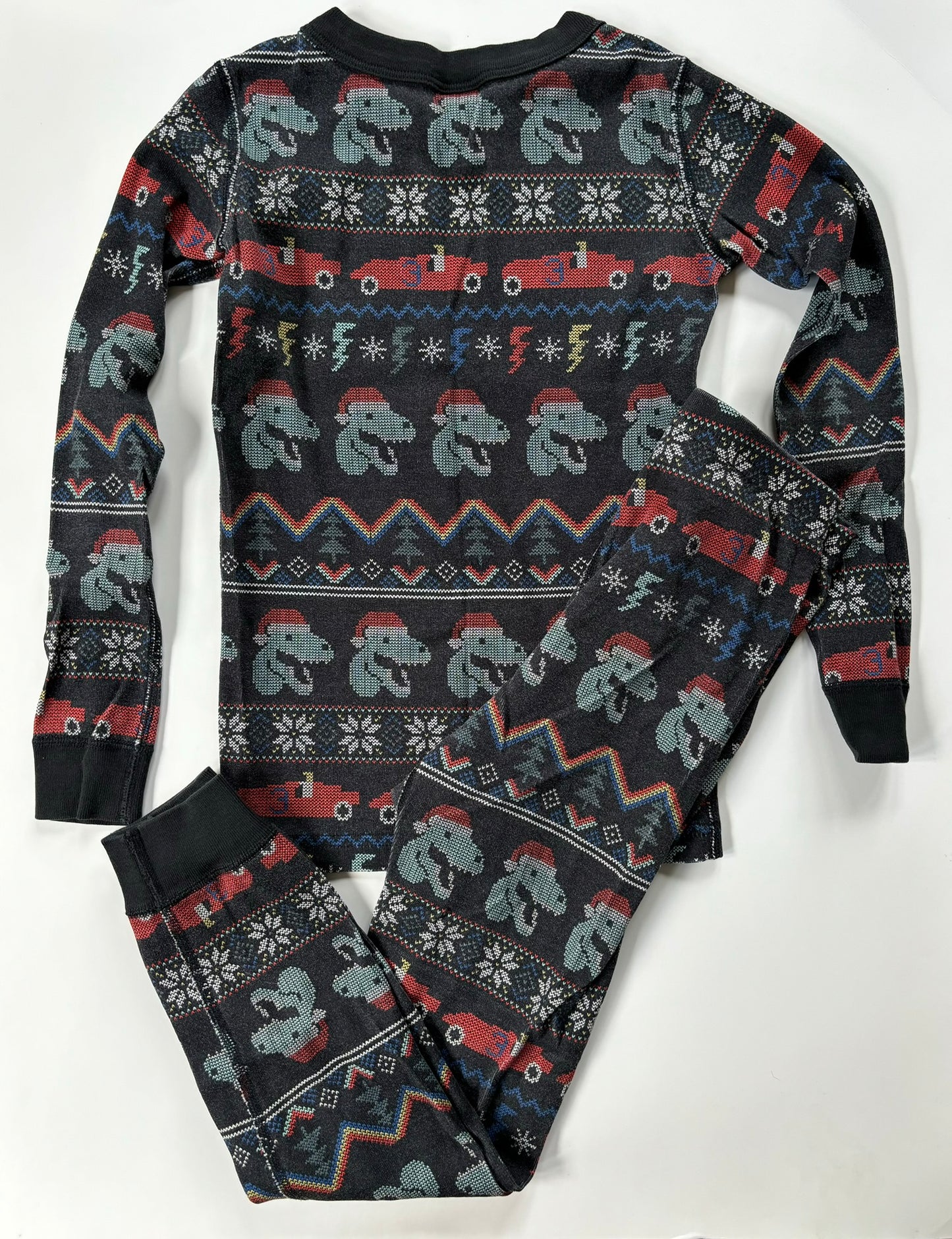 #101 Hanna Andersson Dino Holiday Fair Isle Pajamas Boys Size 6-7