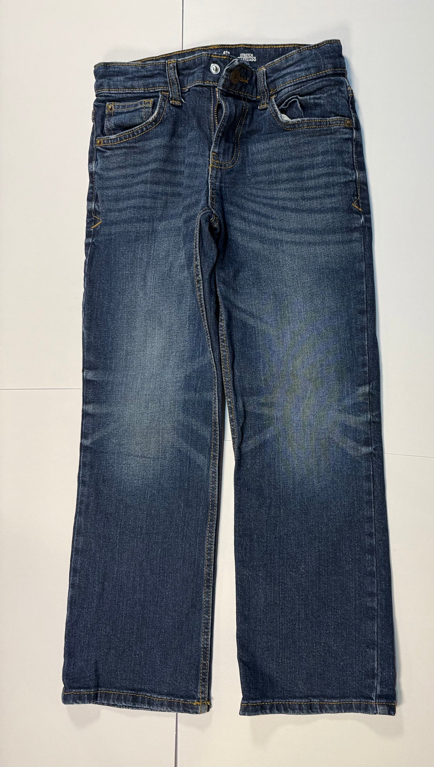#180 Boys 8 Cat & Jack Jean Bundle Straight Khaki Jeans with Adjustable waist and Dark Blue Bootcut with Adjustable Waist