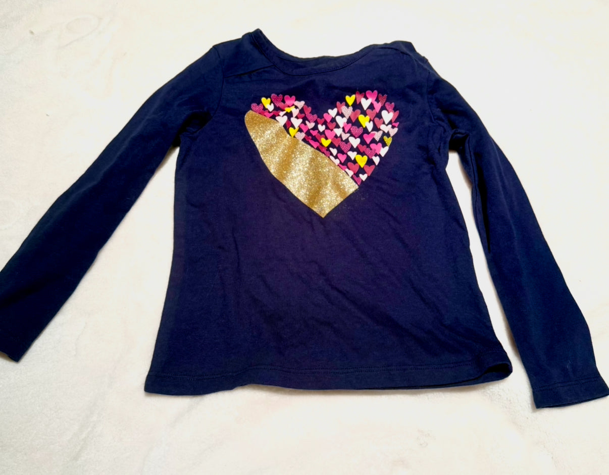 136 EUC navy long sleeve heart shirt girl size 5