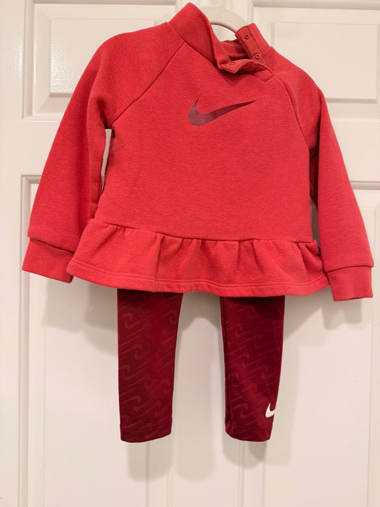 #85 Nike Pink & Burgundy Sweatshirt Set, Girls 18m
