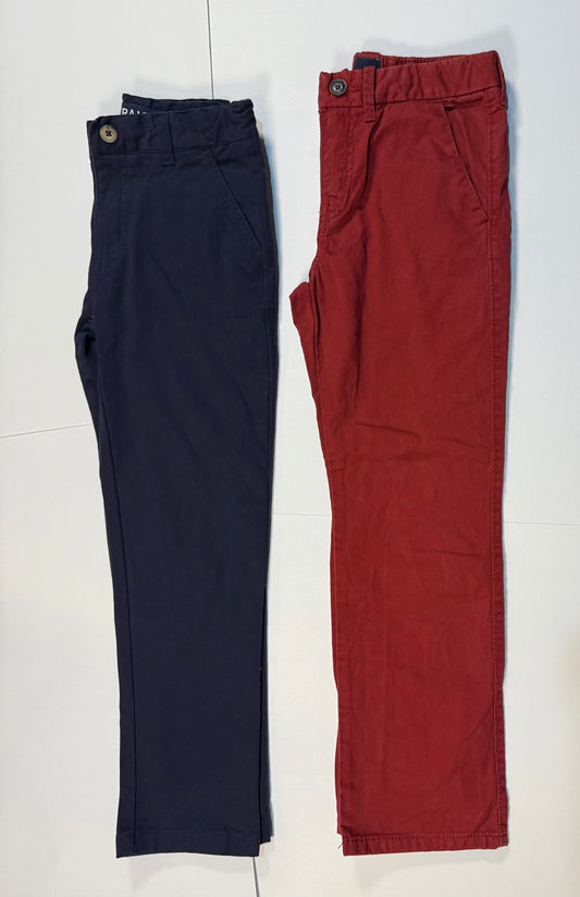#180 Boys 8 Chino Bundle Gap Kids Dark Red Chinos with adjustable waist and Boys 8 NWOT French Toast Navy Chinos with adjustable waist