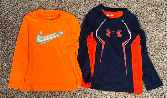Seller # 184 - Boys 3T - long sleeve active shirts Nike and Under Armour - orange navy - VGUC