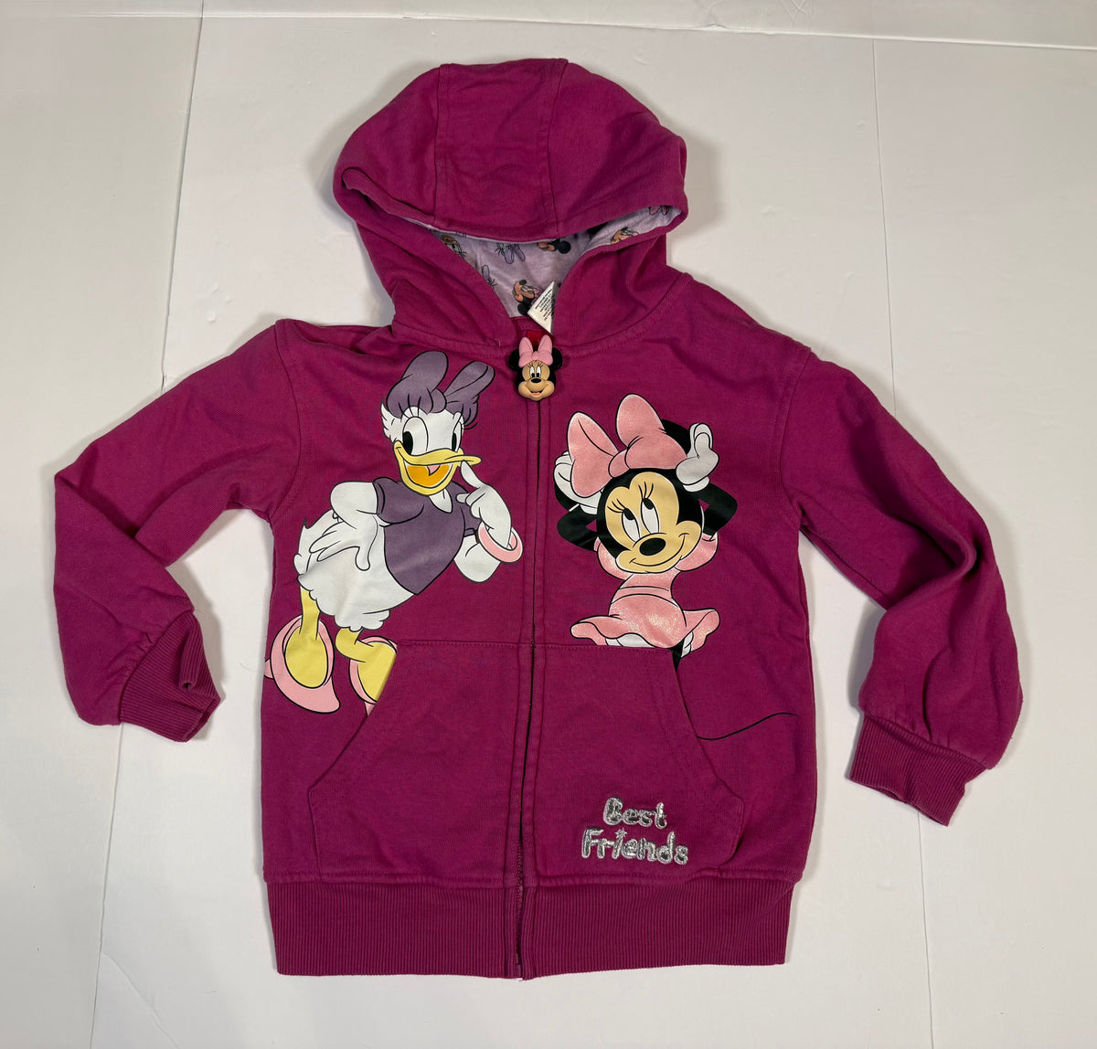 #141 Girls 5T Disney Junior Minnie Mouse and Daisy Duck Hoodie with Print Lined Hood and Minnie Zipper