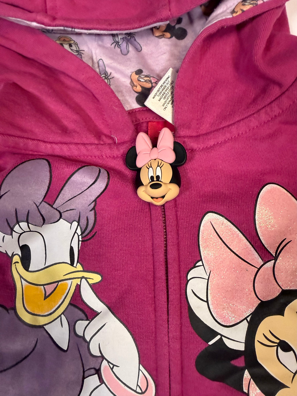#141 Girls 5T Disney Junior Minnie Mouse and Daisy Duck Hoodie with Print Lined Hood and Minnie Zipper