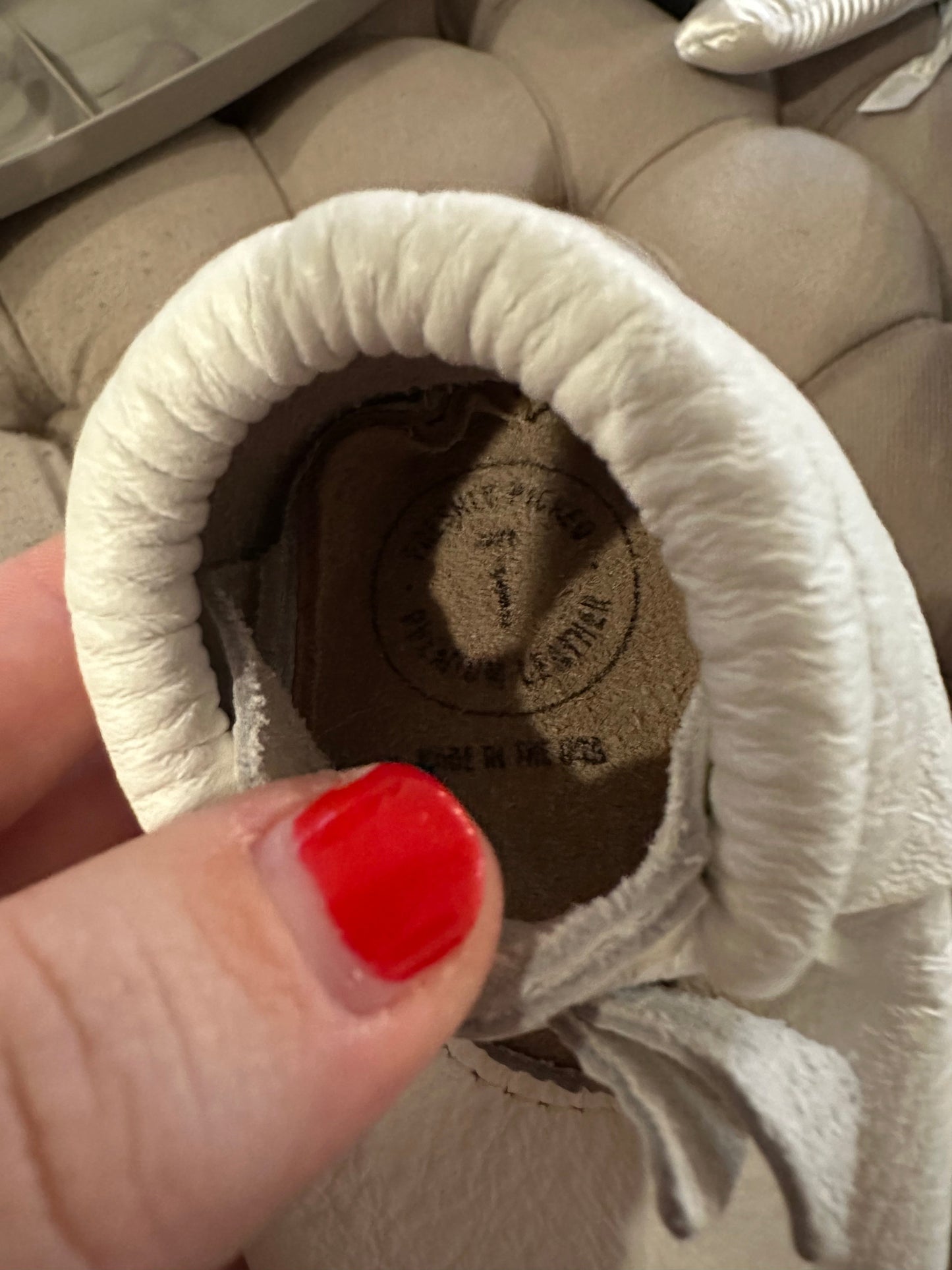 #85 Freshly Picked White Bow Moccasins, Infant girls 1