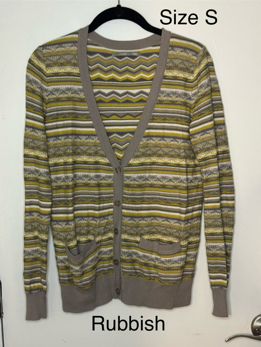 #186 Rubbish Gray & Yellow Striped Cardigan - Women's S - EUC